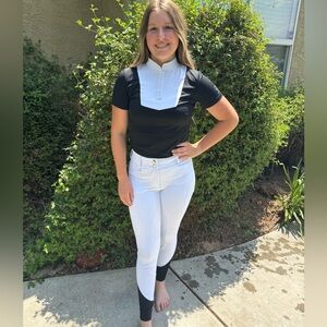 NWT CM Equestrian tan button up riding breeches full bottom custom grips 4 way